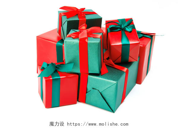 白底一堆礼盒绿色礼物盒礼品盒礼盒圣诞节圣诞元素